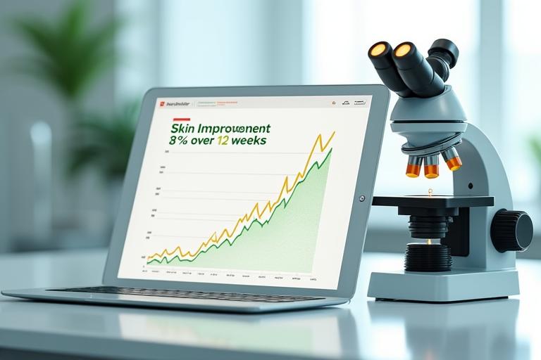 肌改善データを示すグラフと顕微鏡画像