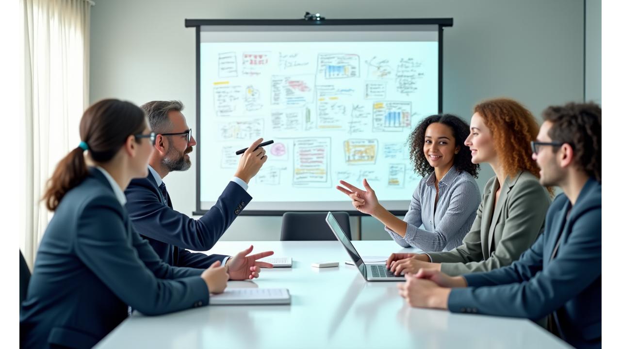 企業研修でグループワークを行っている真剣な参加者たち。活発な議論が交わされている